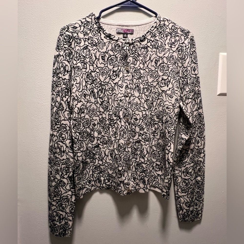 Volcom Black and White Rose Pattern Sweater Sz M